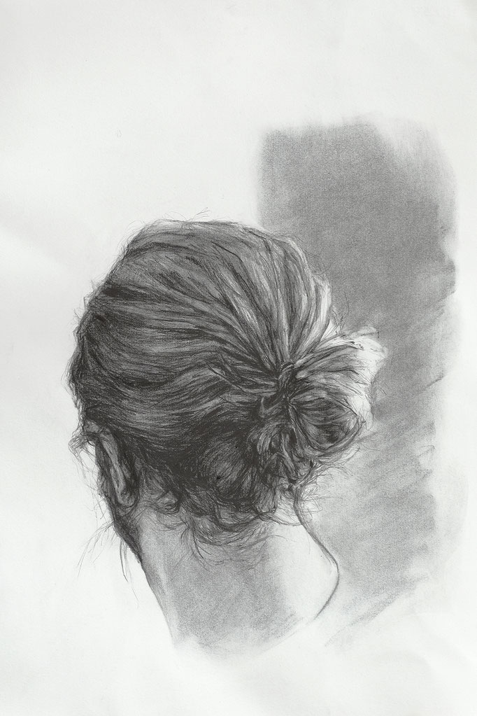 le noeud de la tête - fev17 - fusain et graphite sur papier Arches 300g, 57x45cm
