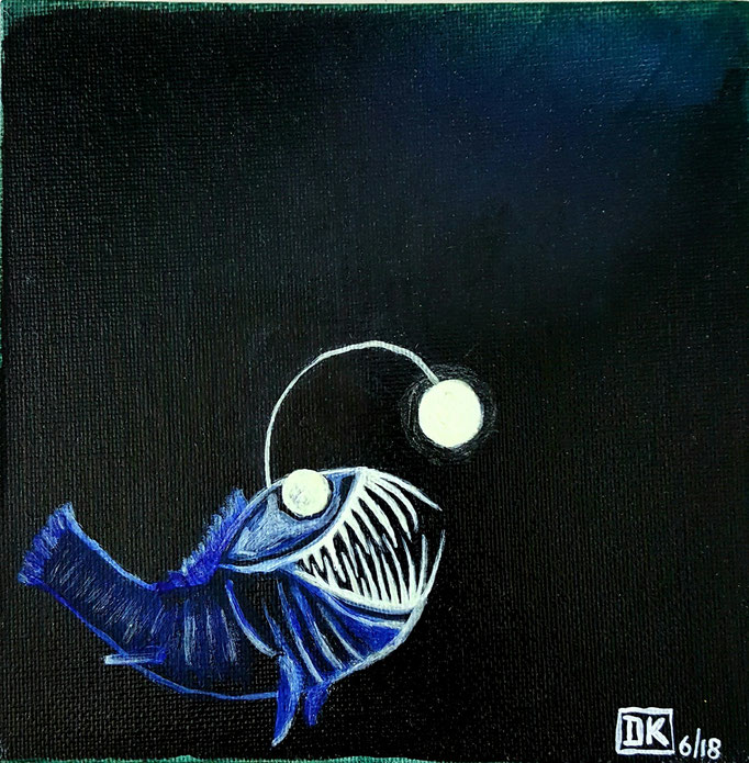Tiefsee, Acryl auf Leinwandkarton, 15x15cm, leuchtet im Dunkeln - unverkäuflich 