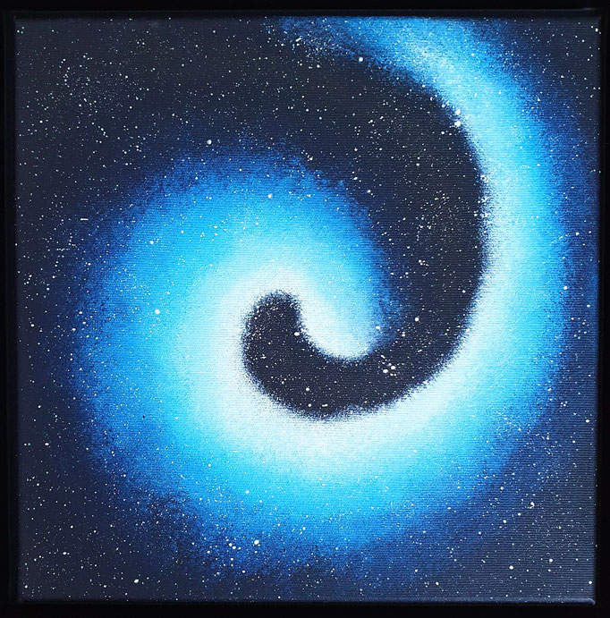 Galaxy Serie, Türkis / Blau, Acryl auf Leinwand, 30x30cm, leuchtet im Dunkeln - verkauft