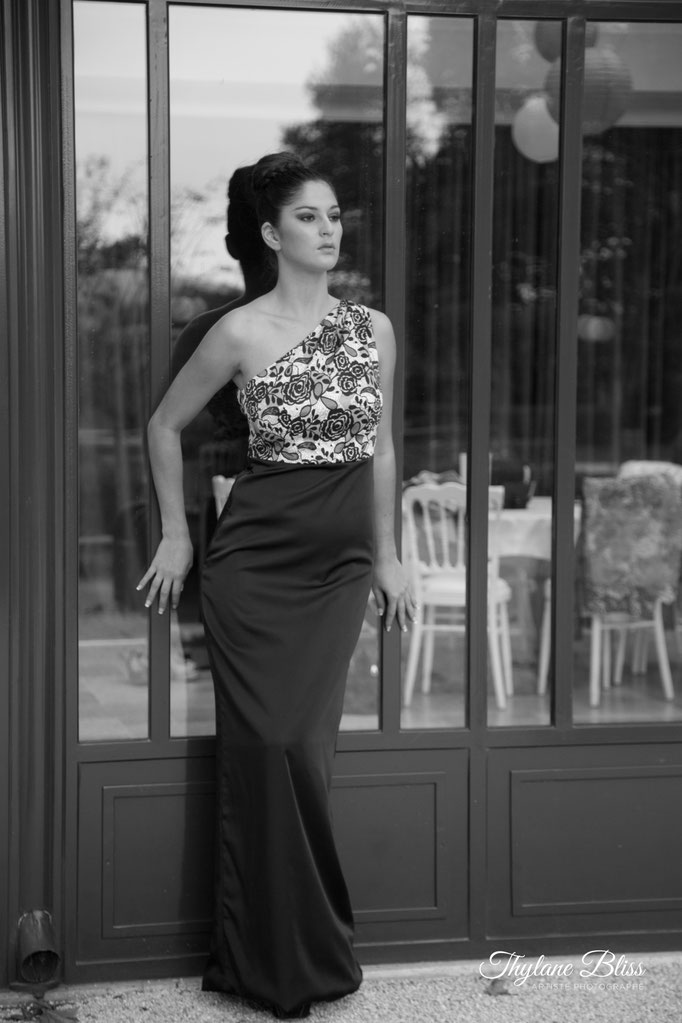 Robe de soirée longue fourreau et imprimé dentelle