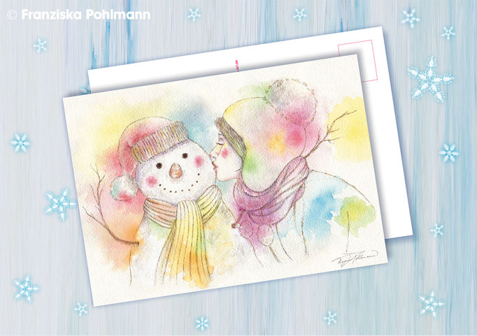Postkarte "Schneemann-Kuss" (300 g/m2 Chromokarton matt, Digitaldruck) I Format: A6 I Preis: 1,80 Euro zzgl. Versandkosten