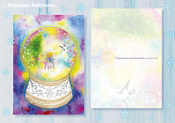Postkarte "Schneekugel" (300 g/m2 Chromokarton, glänzend kaschiert, Digitaldruck) I Format: A6 I Preis: 1,80 Euro zzgl. Versandkosten