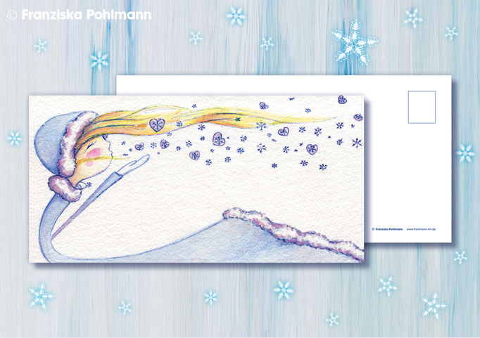 Postkarte "Schneeflockenpusten" (300 g/m2 Chromokarton matt, Digitaldruck) I Format: 10,5 x 21 cm I Preis: 2,50 Euro zzgl. Versandkosten