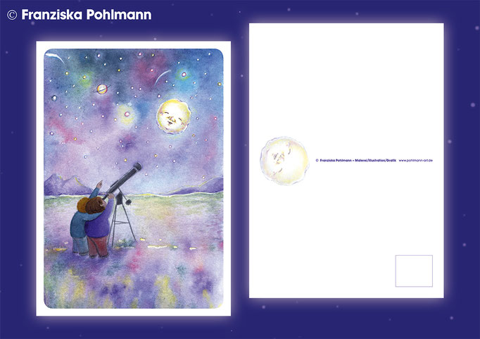 Postkarte "Sternengucker" (300 g/m2 Chromokarton matt, Digitaldruck) I Format: A6 I Preis: 1,80 Euro zzgl. Versandkosten