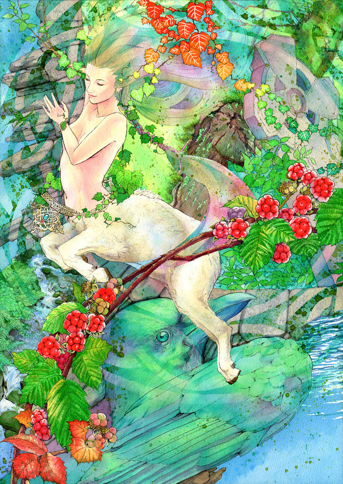 グレンダロッホの夢(Dream of Glendarough)  -  カラーインク、アルシュ（水彩紙） Color Ink, Arche(watercolor paper) 257×364mm