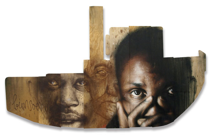 BIENVENUE! - Jean Rooble (original pics by Dans L'Oeil de Ken) - Spraypaint on wood - 180 x 350 cm (2019)