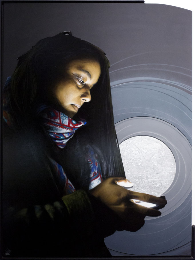 CONTACT - Jean Rooble - Spraypaint and acrylic on mdf and osb - 160 x 120 cm (2018)