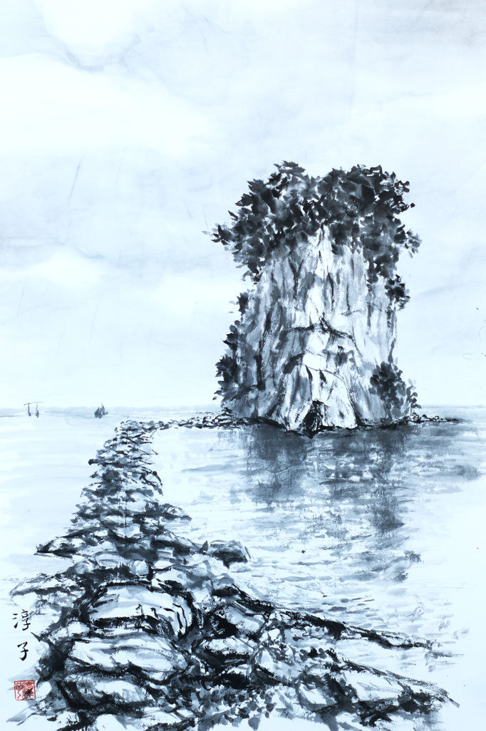 思い出の見附島　掛軸