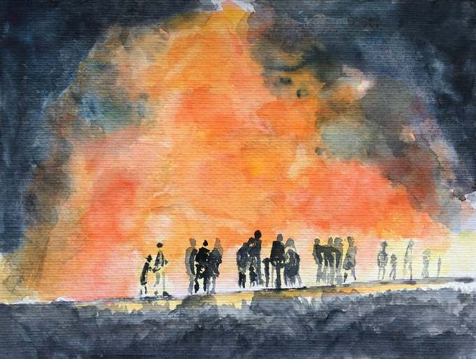 Biikebrennen in Nordfriesland, Aquarell