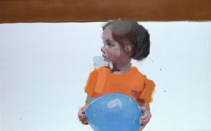 Niña con globo azul. 62x95 cm.