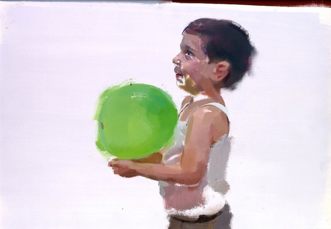 Niño con globo verde. 50x70 cm.