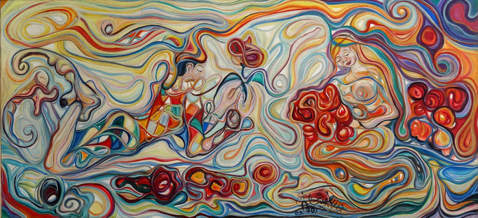 El arlequín y la sirena / Óleo sobre lienzo / 65 x 120 cm / 2009