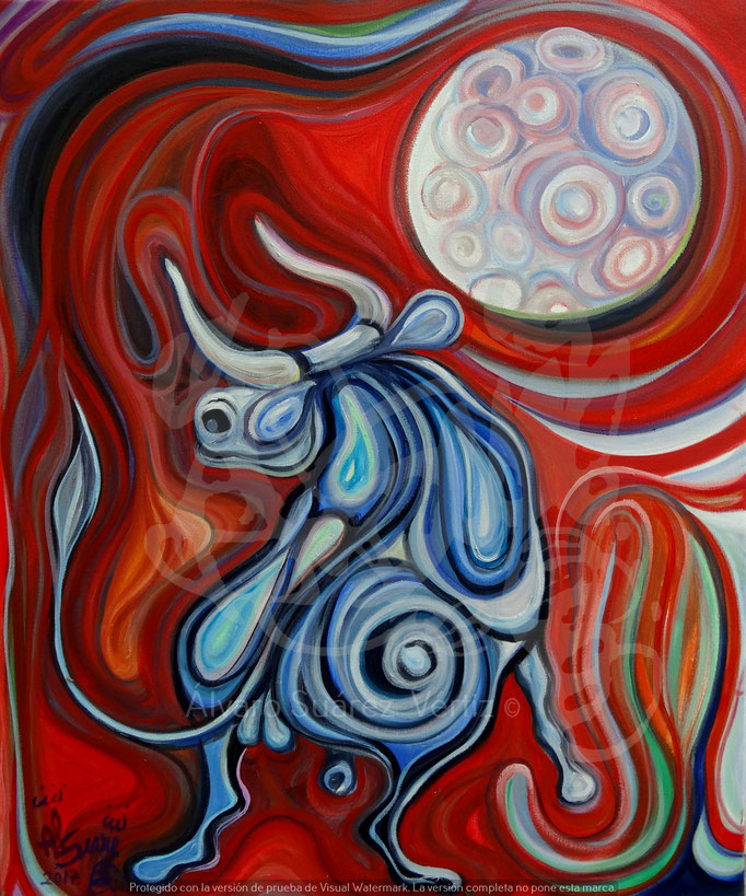 El toro enamorado de la luna / Óleo sobre lienzo / 60 x 50 cm / 2016 