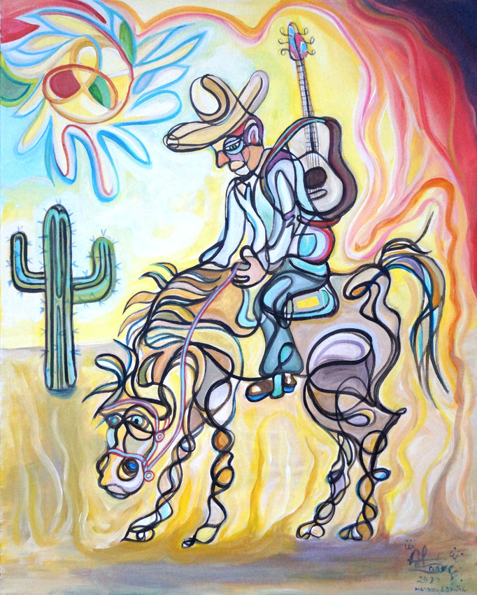 Charro en el desierto/ Acrílico sobre lienzo / 81 x 65 cm/ 2020