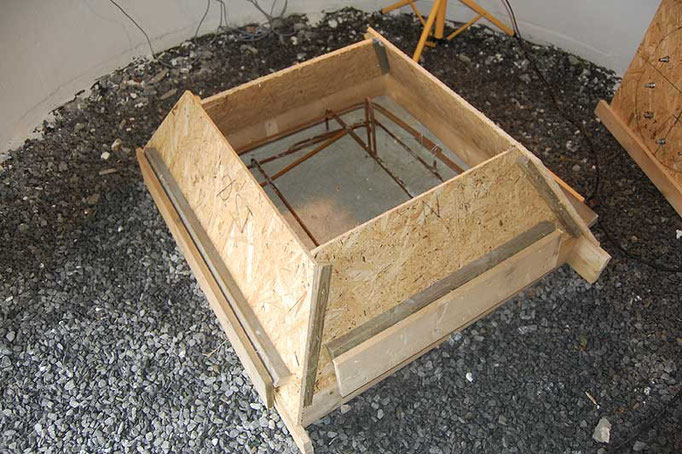 The concrete formwork for the upper part of the pier footing. The lower part of the pier footing was cast directly on to crystalline basement rock.