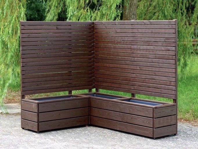 Pflanzkasten Holz Lang mit Sichtschutz, Länge: 212 cm, Höhe: 180 cm, Oberfläche: Dunkelbraun