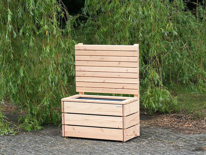 Pflanzkasten / Pflanzkübel Holz M mit Sichtschutz, Länge: 92 cm, Gesamthöhe: 120 cm, Oberfläche: Natur