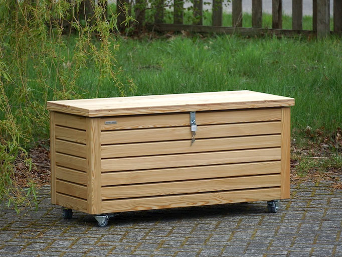 Truhenbank / Sitzbank / Gartenbox aus wetterfestem Holz, Oberfläche: Natur
