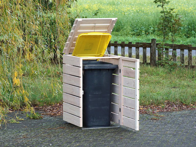 1er Mülltonnenbox / Mülltonnenverkleidung Holz 240 L, Oberfläche: Transparent Weiß