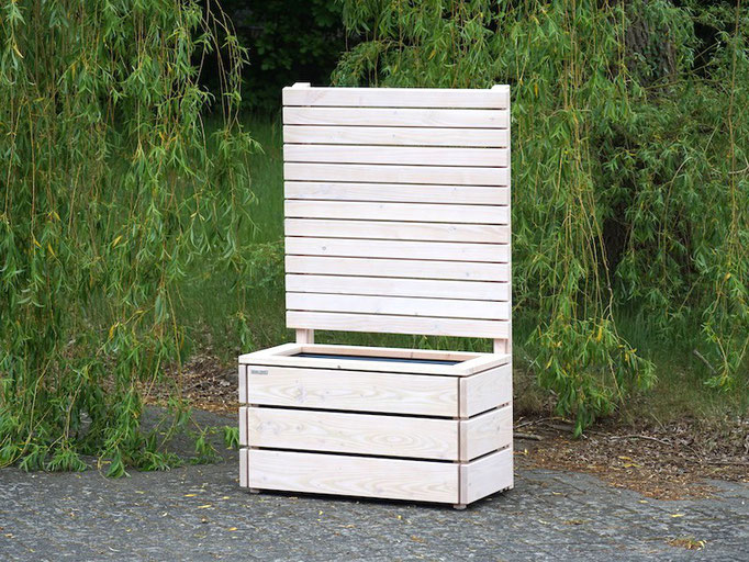 Pflanzkasten / Pflanzkübel Holz M mit Sichtschutz, Länge: 92 cm, Höhe: 150 cm, Oberfläche: Transparent Weiß