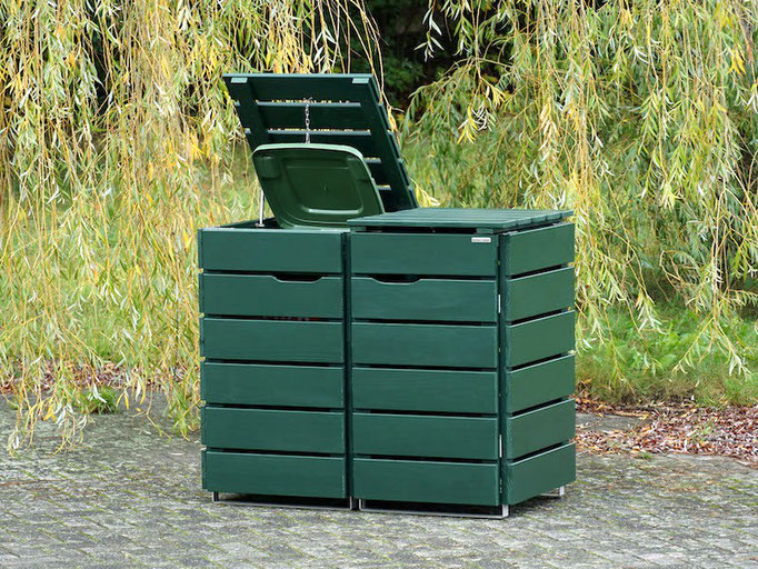 2er Mülltonnenbox / Mülltonnenverkleidung Holz, Oberfläche: Moosgrün (RAL 6005)
