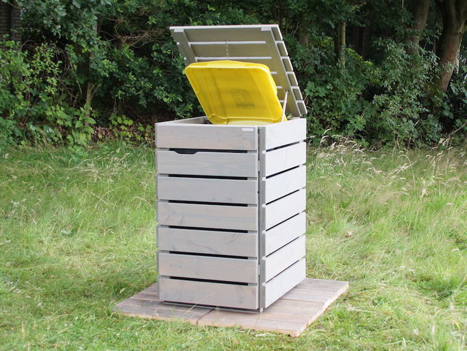 1er Mülltonnenbox / Mülltonnenverkleidung Holz, Oberfläche: Transparent Grau
