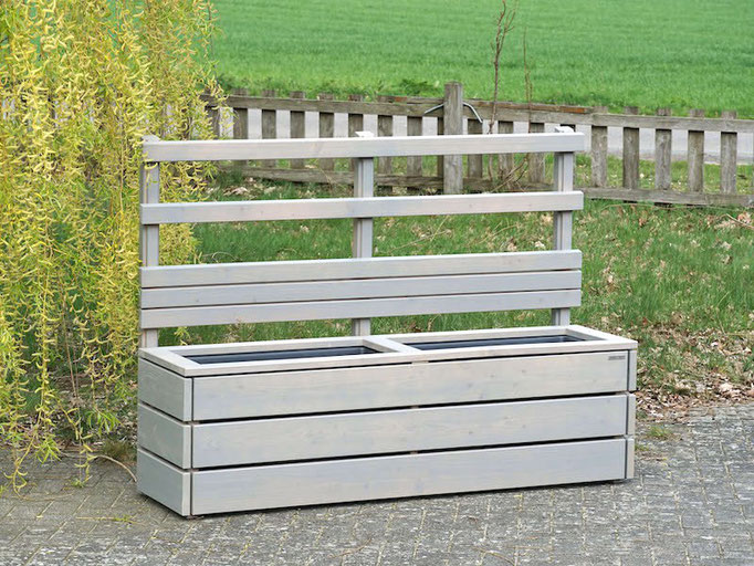 Pflanzkasten Holz Lang M mit Rankgitter / Spalier + Sichtschutz, Maße: 172 x 48 x 120 cm, Oberfläche: Transparent Grau