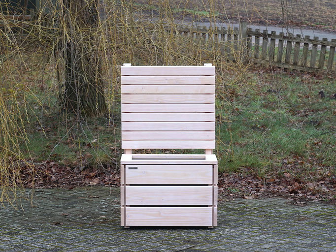 Pflanzkasten / Pflanzkübel Holz S mit Sichtschutz, Länge: 72 cm, Höhe: 120 cm, Oberfläche: Transparent Weiß
