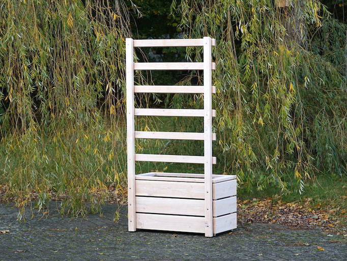 Rückseite Pflanzkasten Holz M mit Rankgitter / Spalier, Maße: 92 x 48 x 180 cm, Oberfläche: Transparent Weiß
