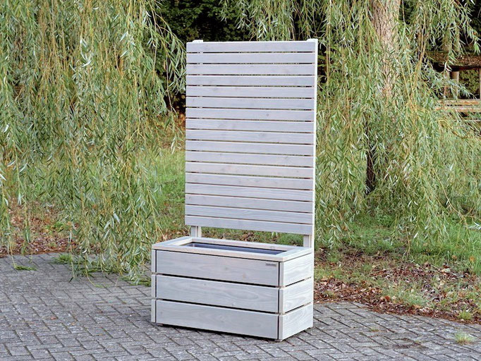400749 Pflanzkasten Holz mit Sichtschutz nach Maß, Länge: 92 cm, Höhe: 180 cm, Oberfläche: Transparent Grau