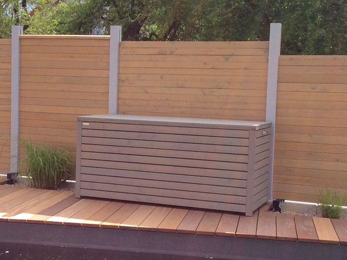 Auflagenbox / Gartenbox aus wetterfestem Holz, Oberfläche: Transparent Grau