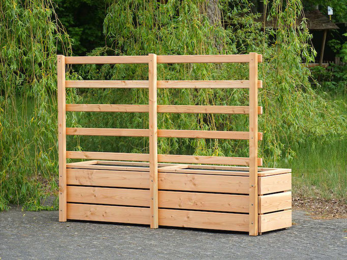 Pflanzkasten / Pflanzkübel Holz Lang L mit Rankgitter / Spalier, Maße: 212 x 55 x 150 cm, Oberfläche: Natur Geölt