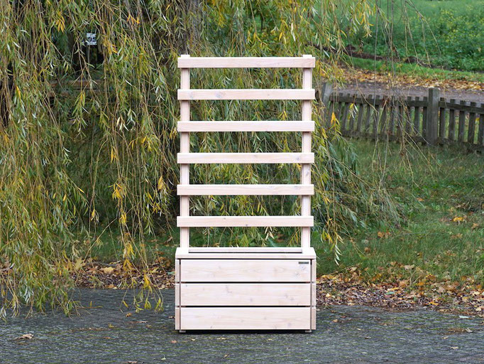 Pflanzkasten Holz M mit Rankgitter / Spalier, Maße: 92 x 48 x 180 cm, Oberfläche: Transparent Weiß