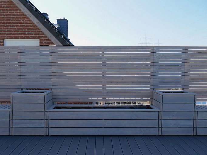 Pflanzkasten mit Sichtschutz für Dachterrasse, Oberfläche: Transparent Grau