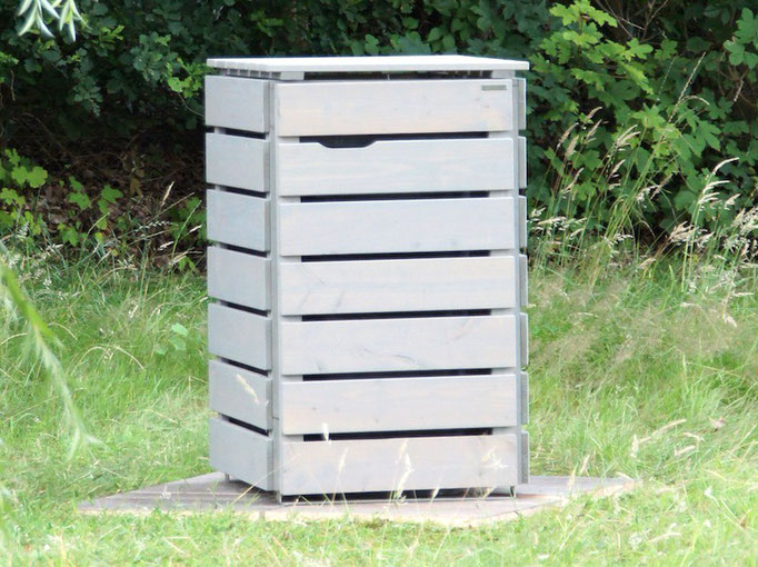 1er Mülltonnenbox / Mülltonnenverkleidung Holz, Oberfläche: Transparent Grau