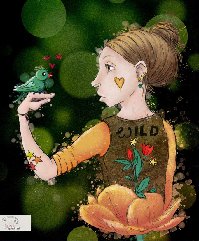 Frau mit Vogel | Wandkunst | drawthisinyourstyle