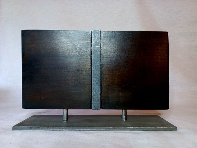 "Stendhal 2.1", Abachi, acier et granit, 34 x 18 x 3, 2023, envers