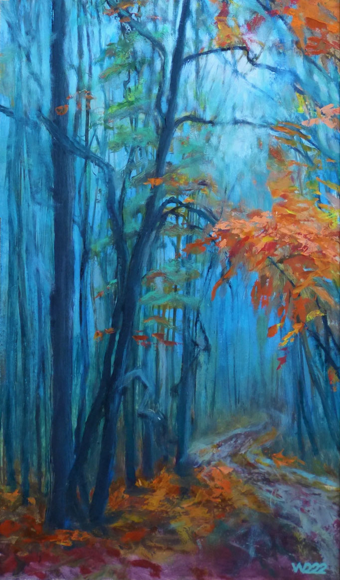 Nebel im Wald - 35 x 59 cm  Ölfarbe, 3mm MDF-Platte  90.00€