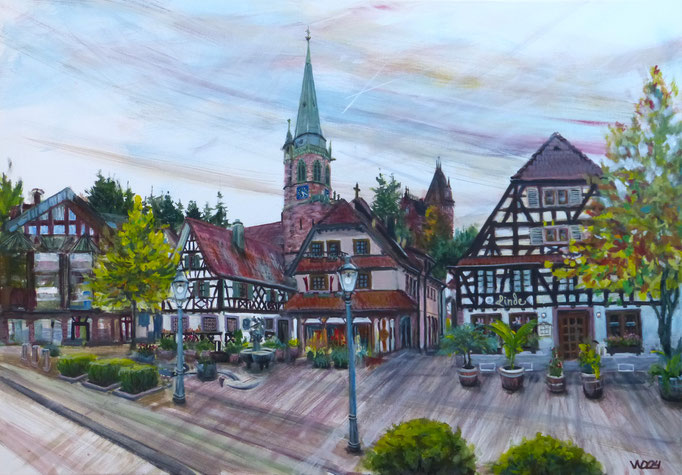 Kappelrodeck Marktplatz - 70 x 100cm  Acrylfarbe, Leinwand  800.00 €