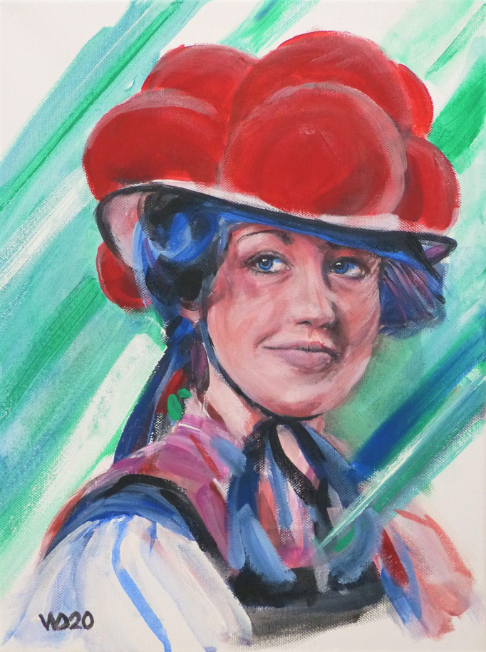 Schwarzwaldmarie mit dem Bollenhut - 30 x 40 cm  Acryl auf Leinwand   80.00 €