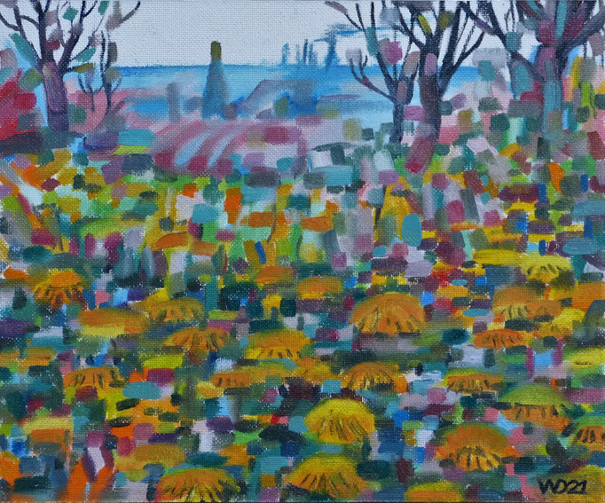 Löwenzahnfeld - 36 x 43 cm  Ölfarbe, 3mm MDF-Platte  80.00€
