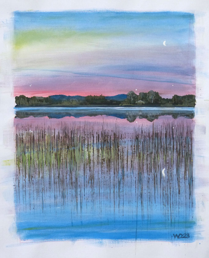 Abend am See - 44 x 54 cm   Acrylfarbe auf Leinwand  70.00 €