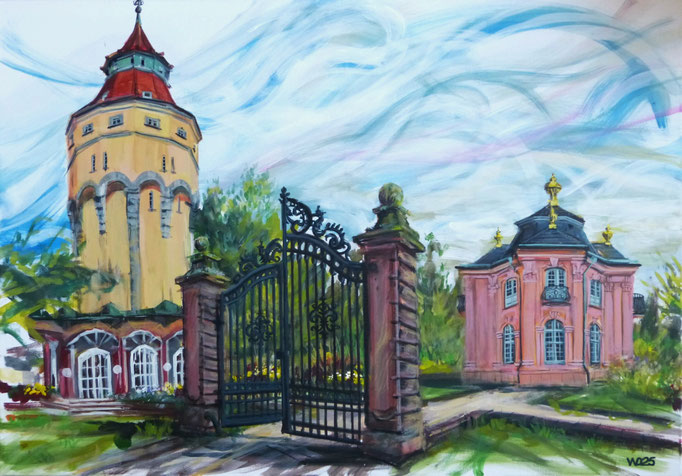 Rastatt Wasserturm und Pagodenburg- 70 x 100cm  Acrylfarbe, Leinwand  800.00 €