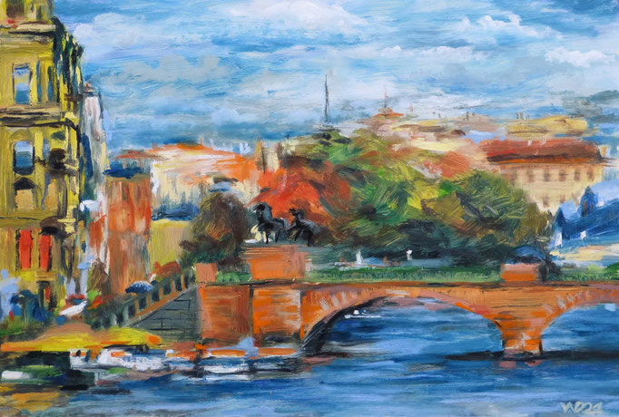 Anitschkow Brücke  - 36 x 53 cm  Ölfarbe, 3mm MDF-Platte  100.00€