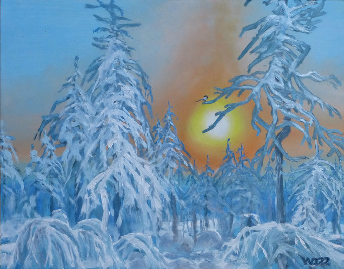 Wintersonne - 37 x 48 cm  Ölfarbe, 3mm MDF-Platte  100.00€