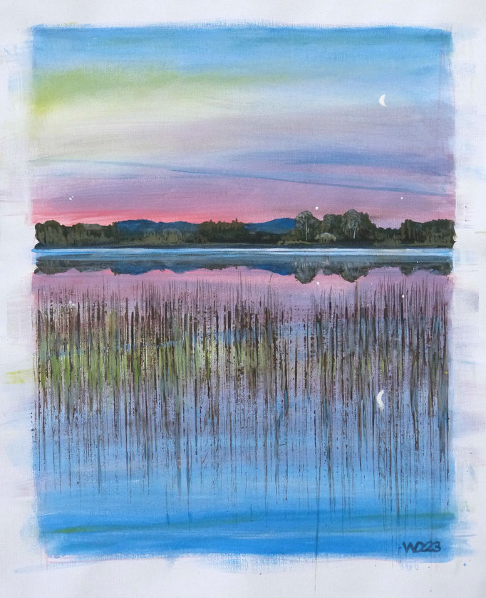 Abend am See - 44 x 54 cm   Acrylfarbe auf Leinwand  70.00 €