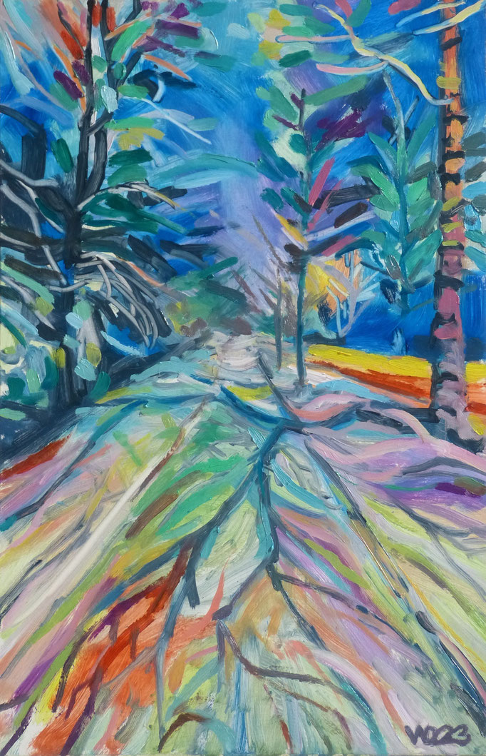 Bunte Schnee - 32 x 49 cm  Ölfarbe, 3mm MDF-Platte 60.00€