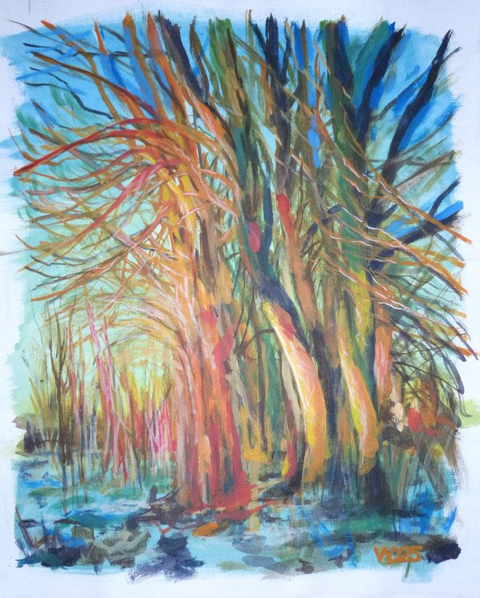 Bäume im Abendlicht - 44 x 54 cm   Acrylfarbe auf Leinwand  100.00 €