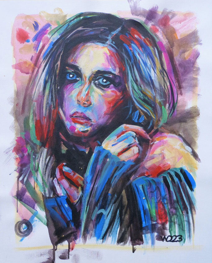 Blauer Pullover - 44 x 54 cm  Acrylfarbe auf Leinwand   70.00 €