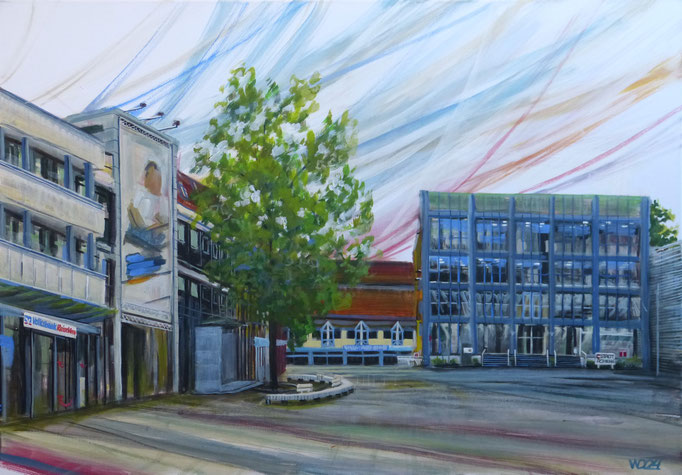 Achern Rathausplatz - 70 x 100cm  Acrylfarbe, Leinwand  800.00 €